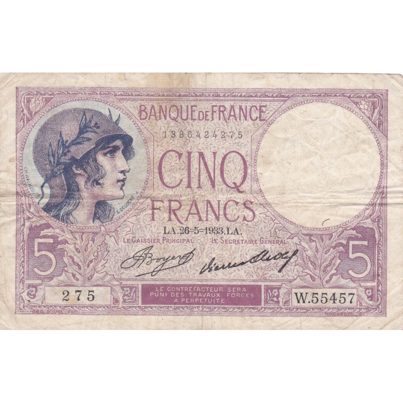 F.03/17 - 5 FRANCS VIOLET - 25/05/1933 - W.55457