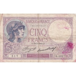 FRANKREICH - F.03/17 - 5 Francs Lila - 26/05/1933 - H.55273