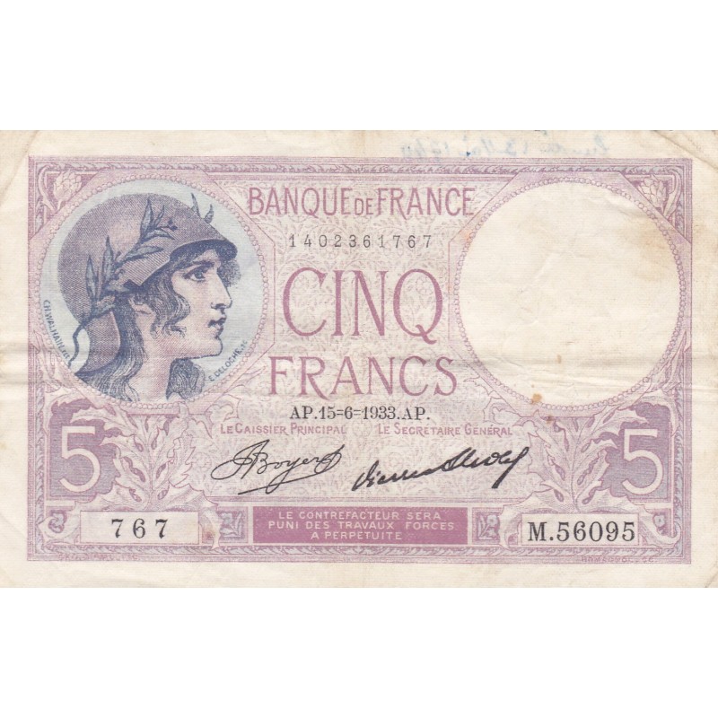 FRANCE - F.03/17 - 5 Francs Purple - 15/06/1933 - M.56095