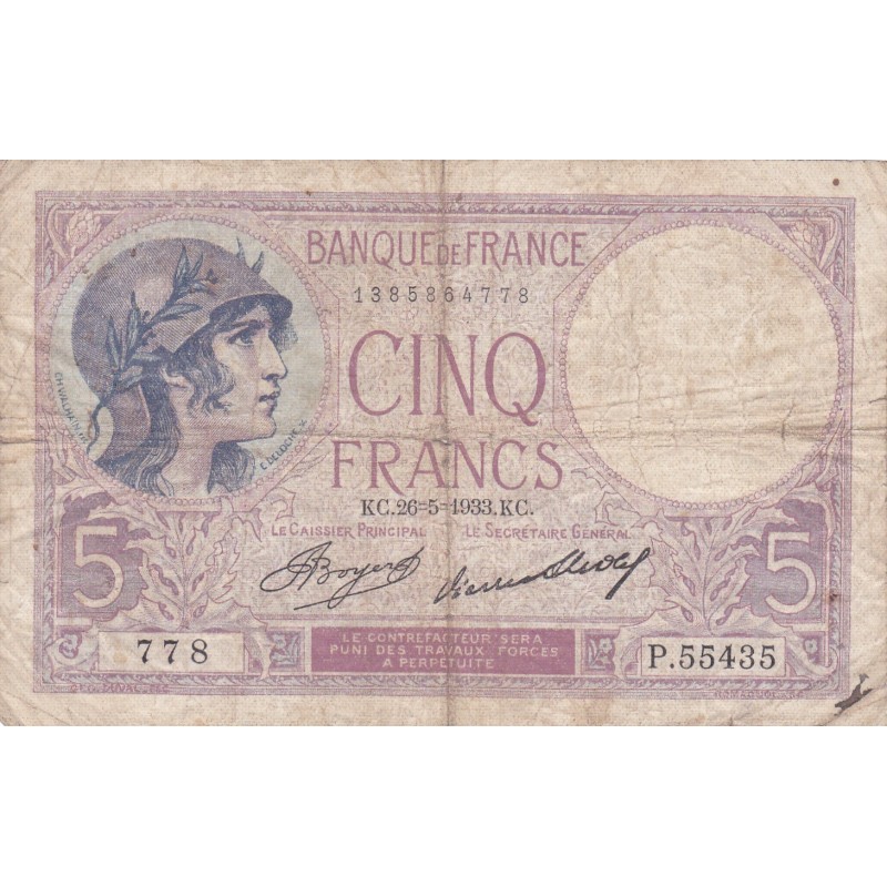 F.03/17 - 5 FRANCS VIOLET - 25/05/1933 - P.55435