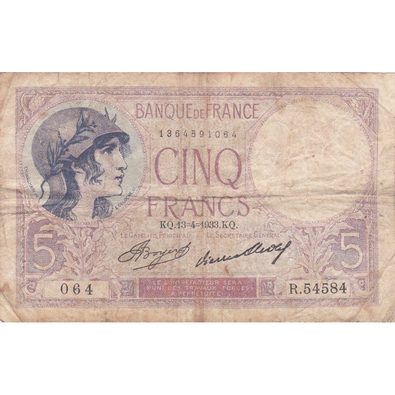 F.03/17 - 5 FRANCS VIOLET - 13/04/1933 - R.54584