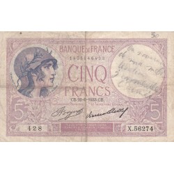 F.03/17 - 5 FRANCS VIOLET - 22/06/1933 - X.56274