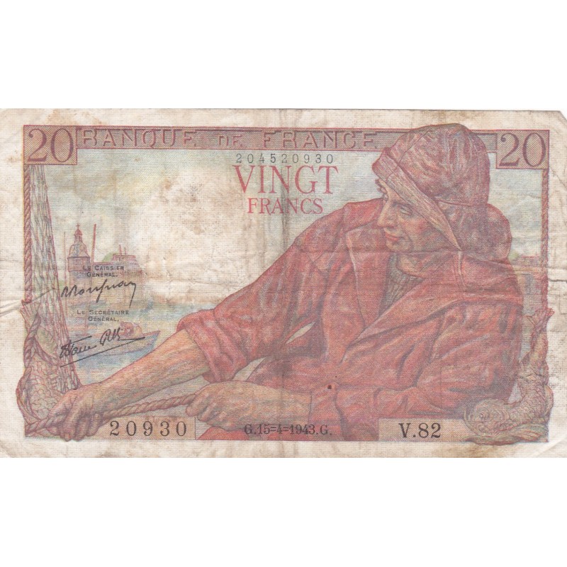 FRANCE - F.13/06 - 20 Francs fisherman - 15/04/1943 - V.82