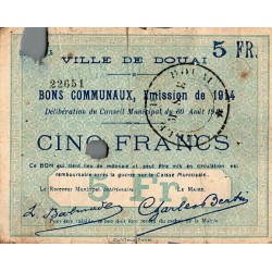 County 59 - DOUAI - BON DE 5 FRANCS - 30/08/1914