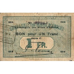 County 59 - ANICHE - MINING COMPANY - VOUCHER FOR 1 FRANC - 1914 - SERIES C