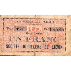 County 62 - LIEVIN - COAL COMPANY - VOUCHER FOR 1 FRANC - 07/09/1914 - SERIES T6