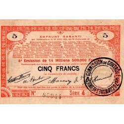 County 59 - NORD-PAS-DE-CALAIS - GUARANTEED LOAN - 5 FRANCS - 04/23/1915