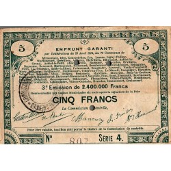 County 59 - NORD-PAS-DE-CALAIS - GUARANTEED LOAN - 5 FRANCS - 04/23/1915