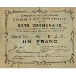 COUNTY 62 - EPINOY - BONS COMMUNAUX - 1 FRANC - 02/07/1915 - 3RD SERIES