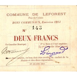 COUNTY 62 - LEFOREST - BONS COMMUNAUX - 2 FRANCS - 1914