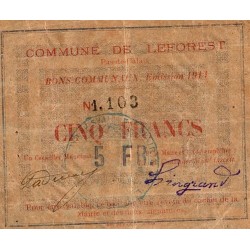 COUNTY 62 - LEFOREST - BONS COMMUNAUX - 5 FRANCS - 1914