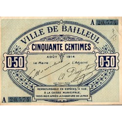 COUNTY 59 - BAILLEUL - 50 CENTIMES - AUGUST 1914 - SERIES A