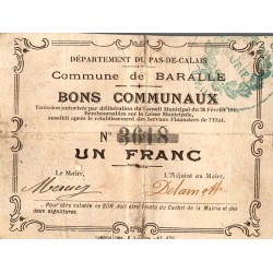 COUNTY 62860 - BARALLE - COMMUNAL BONDS - 1 FRANC - 02/26/1915