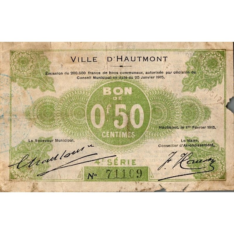 COUNTY 59 - HAUMONT - 50 CENTIME BOND - 01/25/1915