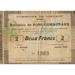 County 59 - LESDAIN - COMMUNAL BONDS - 2 FRANCS - 01/02/1915