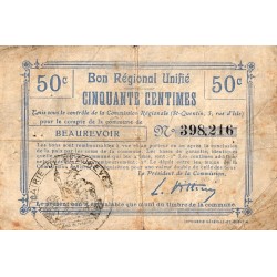 COUNTY 02 - BEAUREVOIR - UNIFIED REGIONAL VOUCHER - 50 CENTIMES - VF