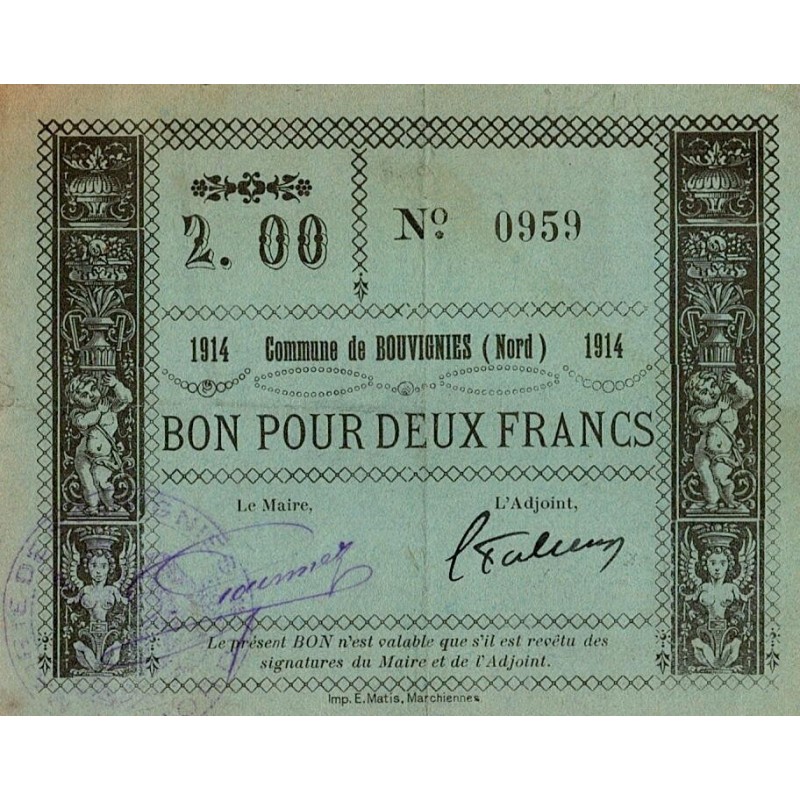 County 59 - BOUVIGNIES - 2 FRANCS - 1914