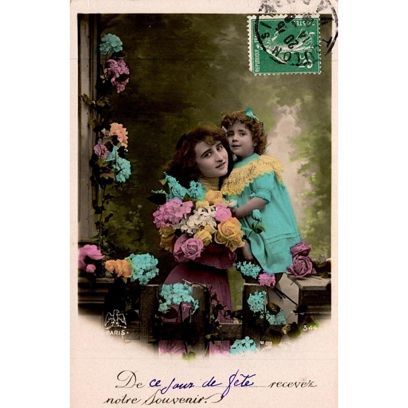 CARTE POSTALE ANCIENNE - 'DE CE JOUR DE FETE RECEVEZ NOTRE SOUVENIR' -