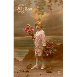 CARTE POSTALE ANCIENNE - ENFANT - FLEURS - AFFECTION