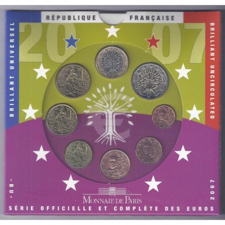 FRANCE - COFFRET EURO BRILLANT UNIVERSEL CLASSIQUE 2007 - 8 PIECES