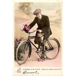 OLD POSTCARD - BY BIKE - I SEND YOU MY MEMORY...