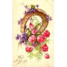 OLD POSTCARD - LONG LIVE STE BARBE - FLOWERS - HORSESHOE