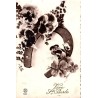 OLD POSTCARD - STE BARBE - FLOWERS - 4 LEAF CLOVER - HORSESHOE