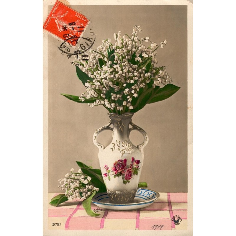 OLD POSTCARD - MAY 1ST - LILY OF THE VALLEY - 1911