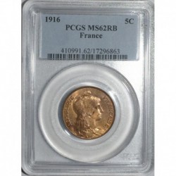 FRANCE - KM 842 - 5 CENTIMES 1916 - TYPE DUPUIS - Star - PCGS MS 62