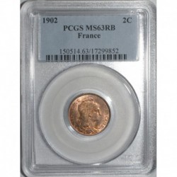 FRANCE - KM 841 - 2 CENTIMES 1902 - TYPE DUPUIS - PCGS MS 63 RB