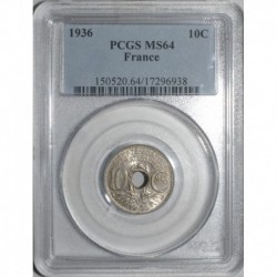 FRANCE - KM 866a - 10 CENTIMES 1936 - TYPE LINDAUER - PCGS MS 64