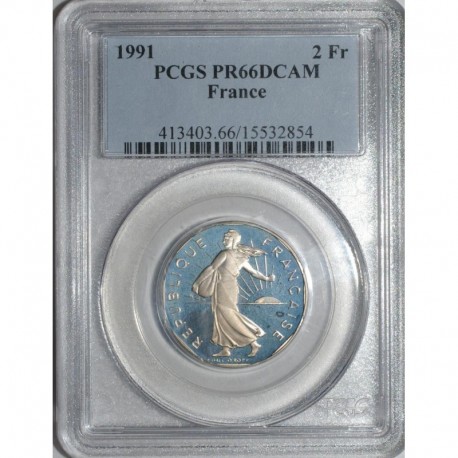 2 FRANCS 1991 FRAPPE MEDAILLE - SEMEUSE  - FLEUR DE COIN - PCGS MS 66