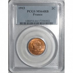 FRANCE - KM 841 - 2 CENTIMES 1913 - TYPE DUPUIS - PCGS MS 64 RB