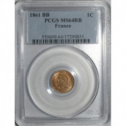 FRANKREICH - KM 795 - 1 CENTIME 1861 BB Strasbourg TYP NAPOLEON III - PCGS MS 64 RB