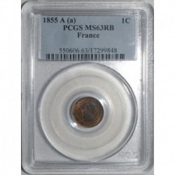 FRANCE - KM 775.1 - 1 CENTIME 1855 A PARIS TYPE NAPOLEON III - MINTMARK DOG - PCGS MS63