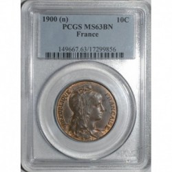 GADOURY 277 - 10 CENTIMES 1900 - TYPE DUPUIS - FLAN MAT - KM 843 - PCGS MS 63 BN