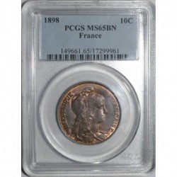 FRANCE - KM 843 - 10 CENTIMES 1898 - TYPE DUPUIS - FLAN MAT - PCGS MS 65 BN