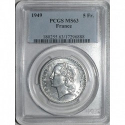 5 FRANCS 1949 - LAVRILLIER ALUMINIUM - SPLENDIDE - PCGS MS 64