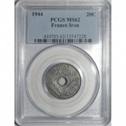 GADOURY 322 - 20 CENTIMES 1944 - FER - SUPERBE -  PCGS MS62