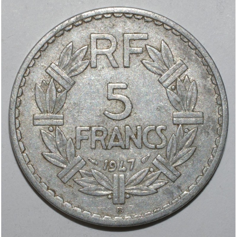 5 Francs 1947 B Lavrillier Aluminium 9 Ouvert Tres Beau A Tres