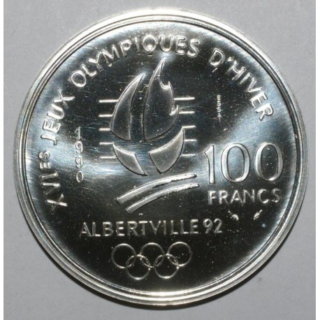 XVIe JEUX OLYMPIQUES D'HIVER - 100 FRANCS 1990 - SLALOME - ESSAI - FLEUR DE COIN
