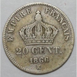 GADOURY 308 - 20 CENTIMES 1866 K BORDEAUX TYPE NAPOLEON III - TB+ - KM 805