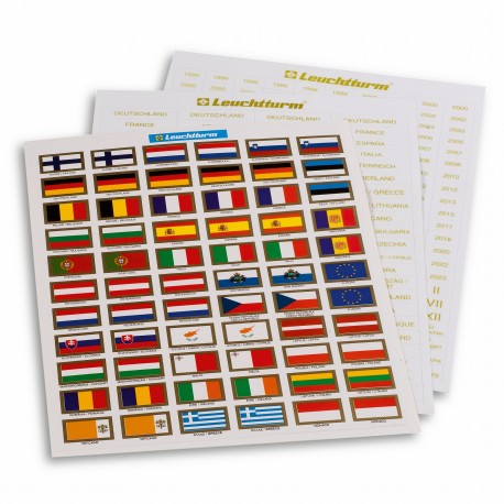 SET OF LABELS FOR EURO COINS- FLAGS - COUNTRY - YEARS - REF 321082