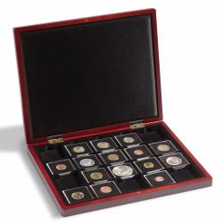 COFFRET NUMISMATIQUE EN BOIS AVEC 20 COMPARTIMENTS CARRÉS 50X50 MM POUR QUADRUM, NOIR - REF 341012