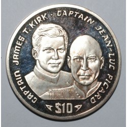 LIBÉRIA - KM 129 - 10 DOLLAR 1995 - STAR TREK - CAPITAINES JAMES T.KIRK ET JEAN-LUC PICARD