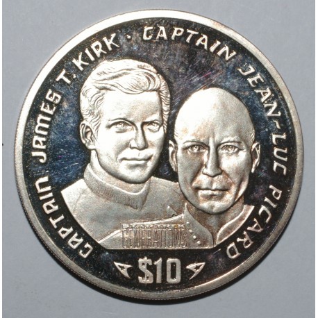 LIBÉRIA - KM 129 - 10 DOLLAR 1995 - STAR TREK - CAPITAINES JAMES T.KIRK ET JEAN-LUC PICARD