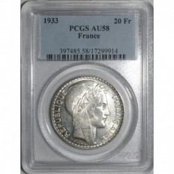 FRANCE - KM 879 - 20 FRANCS 1933 - TYPE TURIN - PCGS MS 58