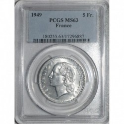 5 FRANCS 1949 - LAVRILLIER ALUMINIUM - SPLENDIDE - PCGS MS 63