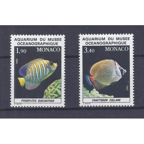 MONACO - 1985 - 2 TIMBRES - AQUARIUM DU MUSEE OCEANOGRAPHIQUE - POISSONS