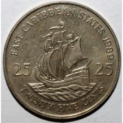 CARAIBES ORIENTALES - KM 14 - 25 CENTS 1989 - ELISABETH II - BATEAU - LE GOLDEN HIND